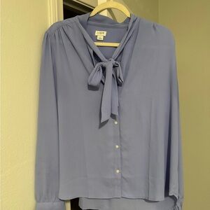 J. Crew Factory Blue Long Sleeve Tie Front Blouse